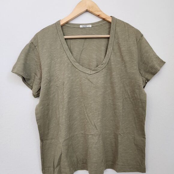 Buck Mason Army Green Slub 100% Cotton Deep V-Neck T-Shirt | Size L - Picture 1 of 8